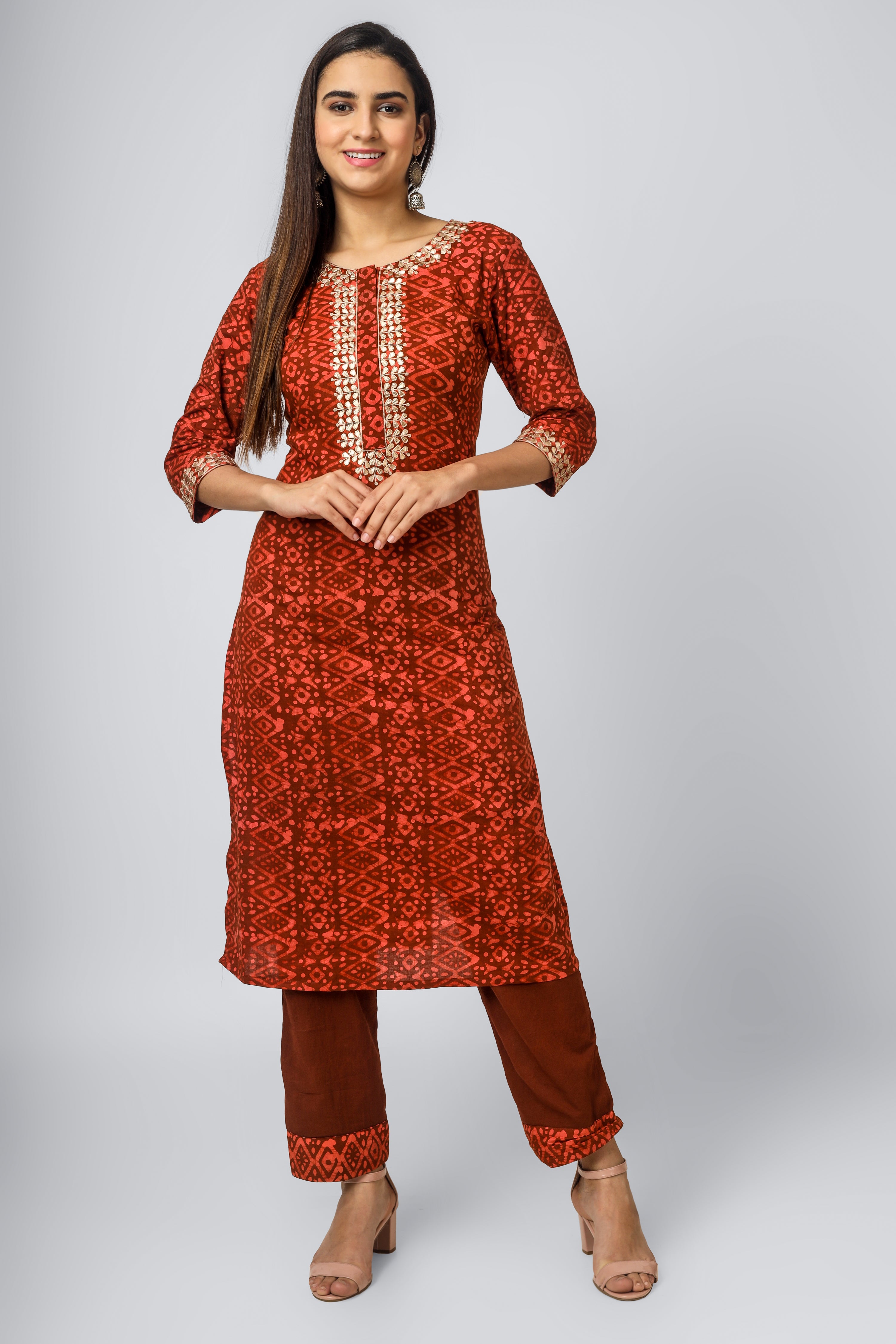 Orange Cotton Batik Kurti Set – Narayani Vastra